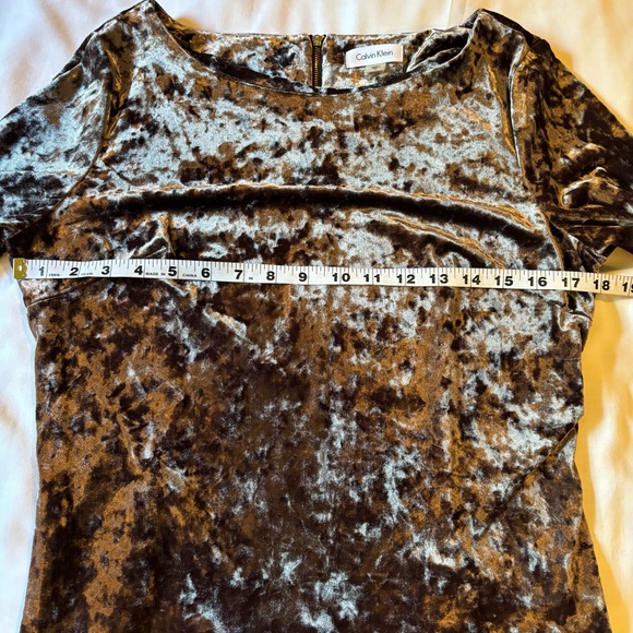 Calvin Klein Copper Brown Velvet Sheath Dress 3/4 Bell Sleeve Dress Size 12 - Picture 9 of 9